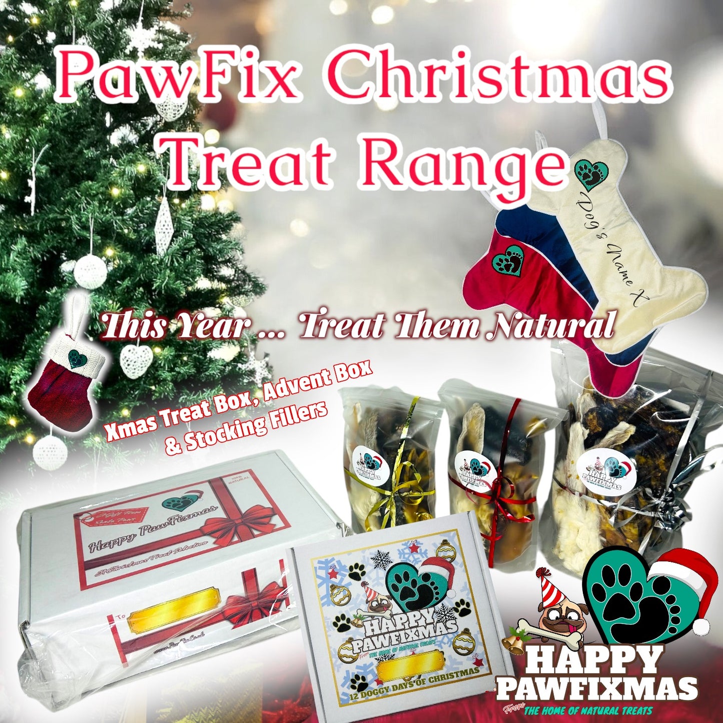 PawFix Christmas Treat Range Selection - Treat boxes and Stocking Stocking Fillers