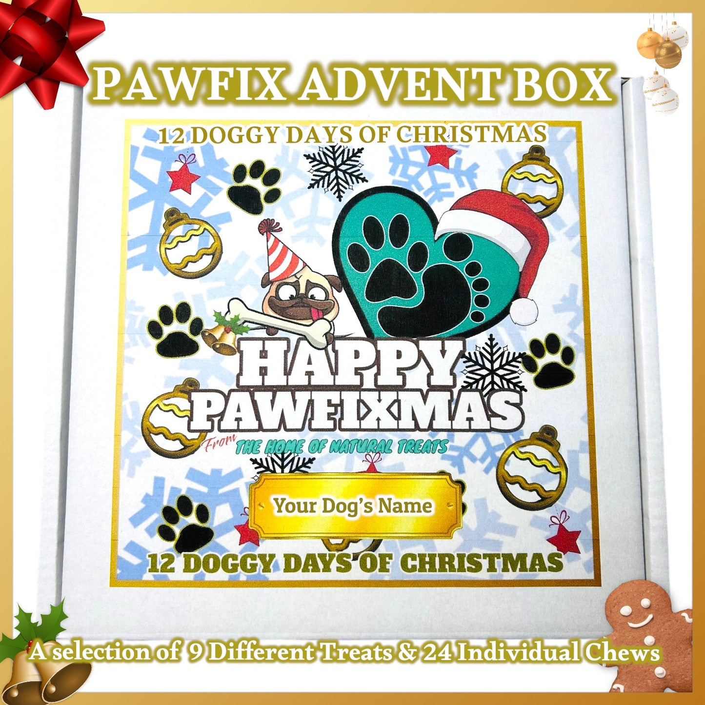 PawFix Xmas Advent Box - 12 Doggy days of Christmas | Natural Treat selection